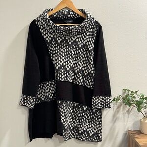 Ali Miles Size XL 3/4 Sleeves Cowl Neck Tunic Sweater Abstract Artsy Lagenlook